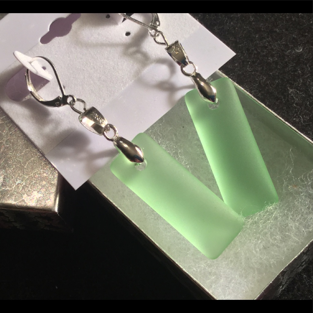 18k White Gold Plated Sea Glass Earrings 16$
